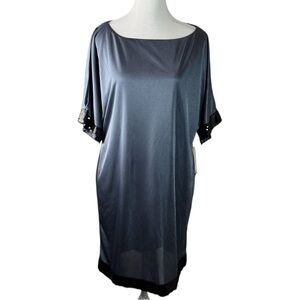 Hailey‎ Women’s Gray Sequin Trim Shift Dress Size 10 Short Sleeve Party Chic